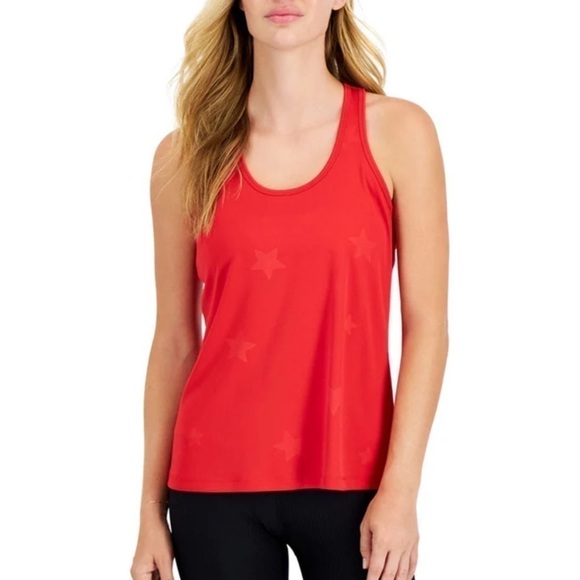 Ideology Women's Racerback Tank Top, shirt w/ Star Pattern licorice red, new - Picture 3 of 11